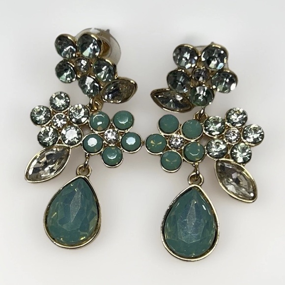 a new day Jewelry - Teal Crystal Floral Drop Earrings | Gold Tone | Statement Dangle | Women